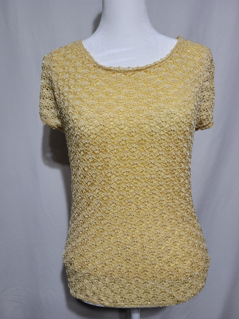Emma & James Womens Pale Yellow Textured Short Sleeve Top Business Casual Office